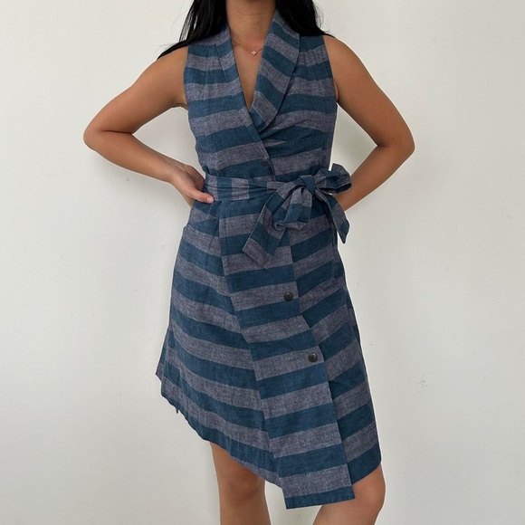 Vivienne Westwood Red Label Blue Striped Sleeveless Wrap Dress - Small - Picture 2 of 8